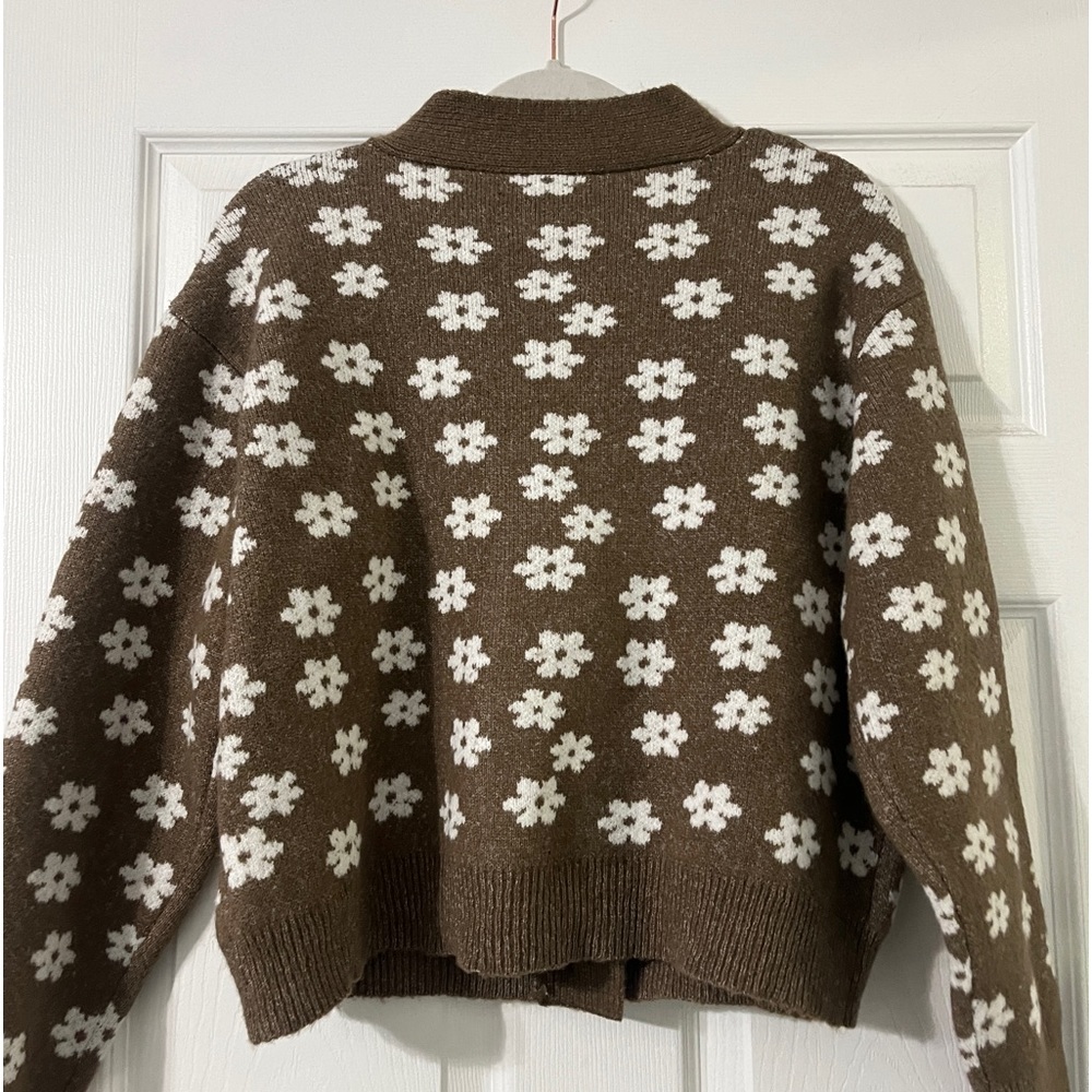 brown floral button down sweater - Picture 5 of 5